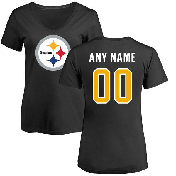 Women Pittsburgh Steelers NFL Pro Line Black Any Name and Number Logo Custom Slim Fit T-Shirt->->Sports Accessory